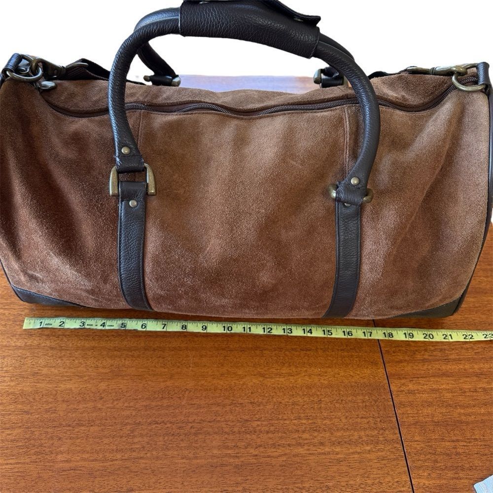Vintage 2003 Marlboro Suede Leather Grit Gear Weekender Duffel Bag Brown - Picture 5 of 15